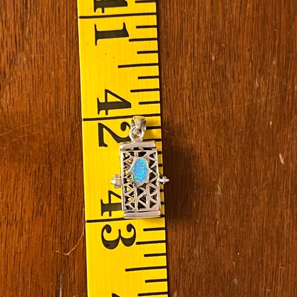 Lab Created Opal Hamsa Hand Cage Pendant In Sterling Silver - Picture 8 of 8